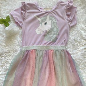 BTWEEN Girls Unicorn Sequin Rainbow Tutu TULLE SHORT SLEEVE Dress Size 5 Purple